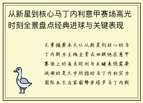 从新星到核心马丁内利意甲赛场高光时刻全景盘点经典进球与关键表现 从新星到核心马丁内利意甲赛场高光时刻全景盘点经典进球与关键表现